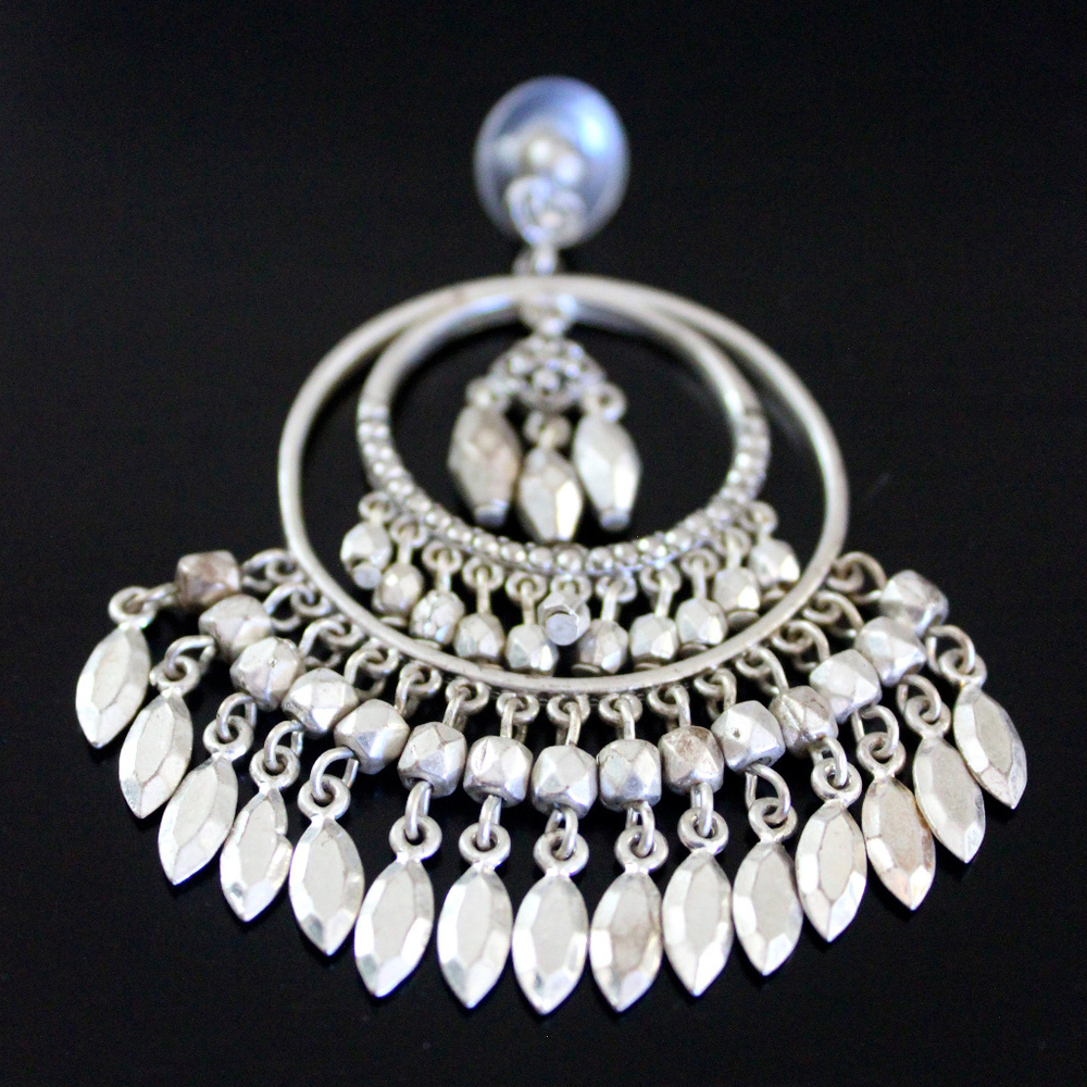 Boho Tribal Silver Statement Dangle Earrings - image 3